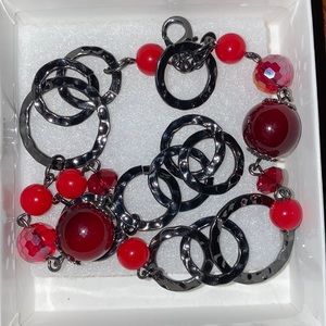 Red beaded Gunmetal bracelet